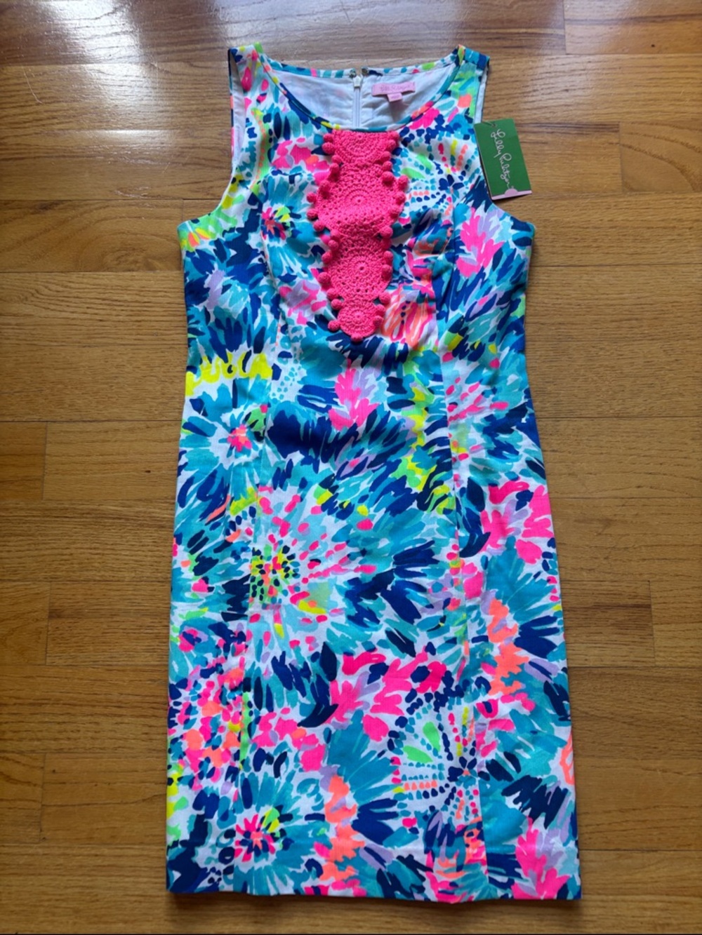 Lilly Pulitzer Adara Shift Dress with Pink Crochet Trim NWT Size 0